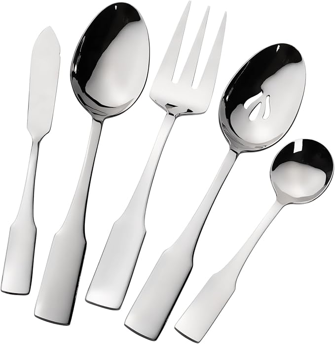 Alata Kate 45-Piece Silverware With Utensil-Serving Set, Service for 8, Stainless Steel Flatware, Mirror Polished Cutlery, Dishwasher Safe