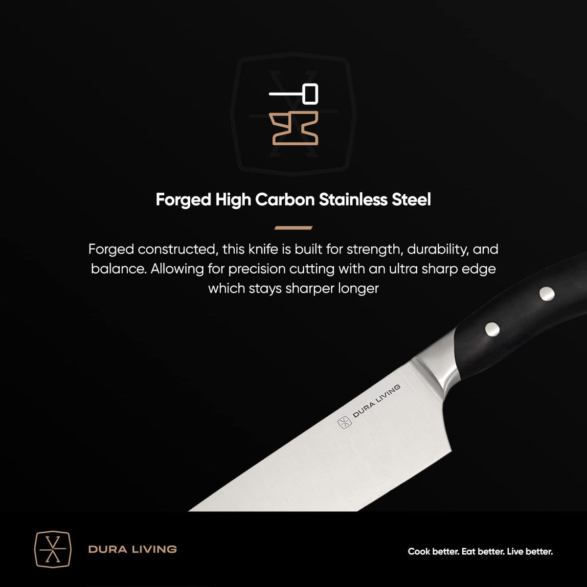 3-Piece Kitchen Knife Set – Ultra-Sharp German Stainless Steel, 8” Chef, 5” Utility, and 3.5” Paring Knives with Ergonomic Handles, Multipurpose Kitchen Knife Set, Black