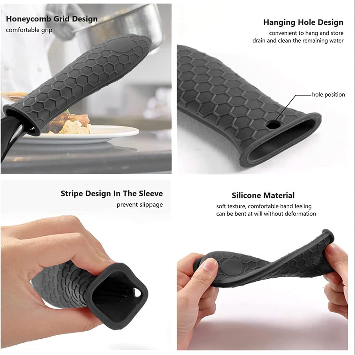 3 Pack Silicone Hot Handle Holders Cover, Assist Pan Handle Sleeve Pot,Non-Slip Pot Holder Sleeve,Frying Pan Casserole Oven Tray Baking Sheets Casserole Cookware(Black)