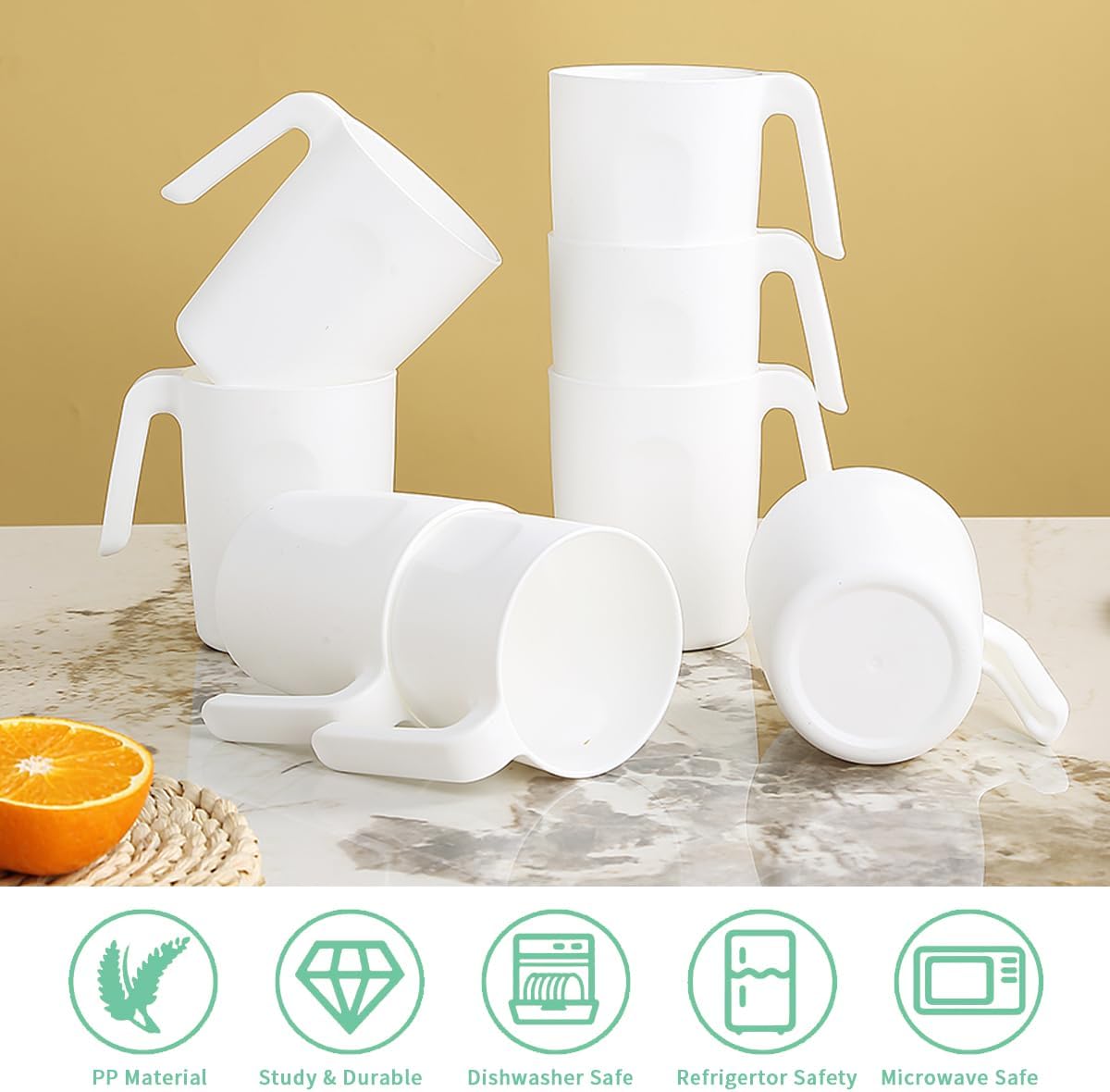 Kyraton Plastic Mug Set 12 Pieces, White Unbreakable And Reusable Light Weight Travel Coffee Mugs Espresso Cups Easy to Carry And Clean, Dishwasher Safe