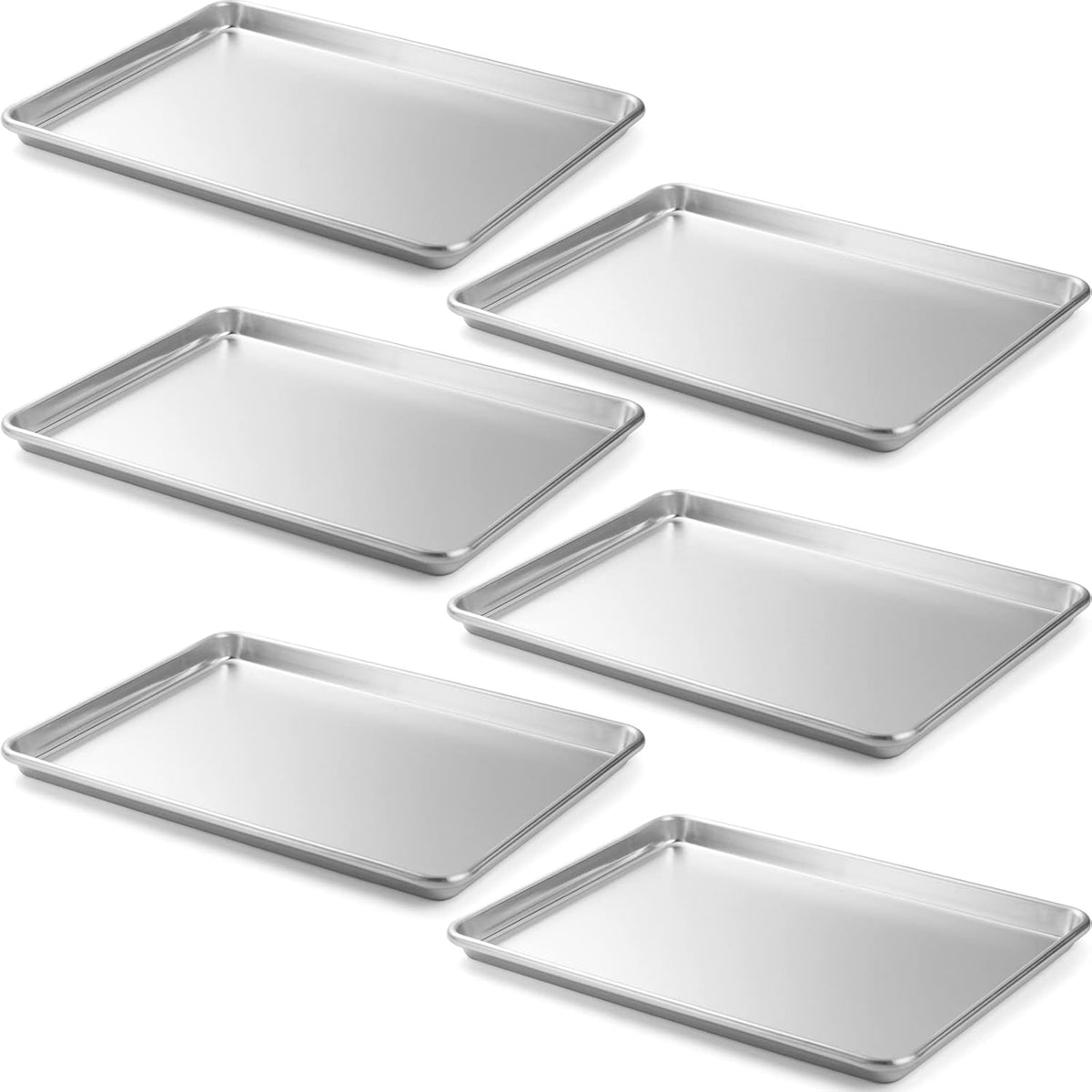 CURTA 6 Pack Aluminum Sheet Pan, NSF Listed Half Size 18 x 13 inch Commercial Bakery Cake Bun Pan, Baking Tray