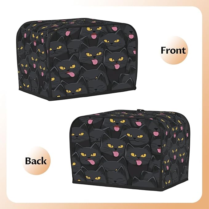 4 Slice Toaster Cover,Halloween Black Cat Eyes Small Kitchen Appliance Bread Machine Cover with Pockets,Dust & Fingerprint Protection