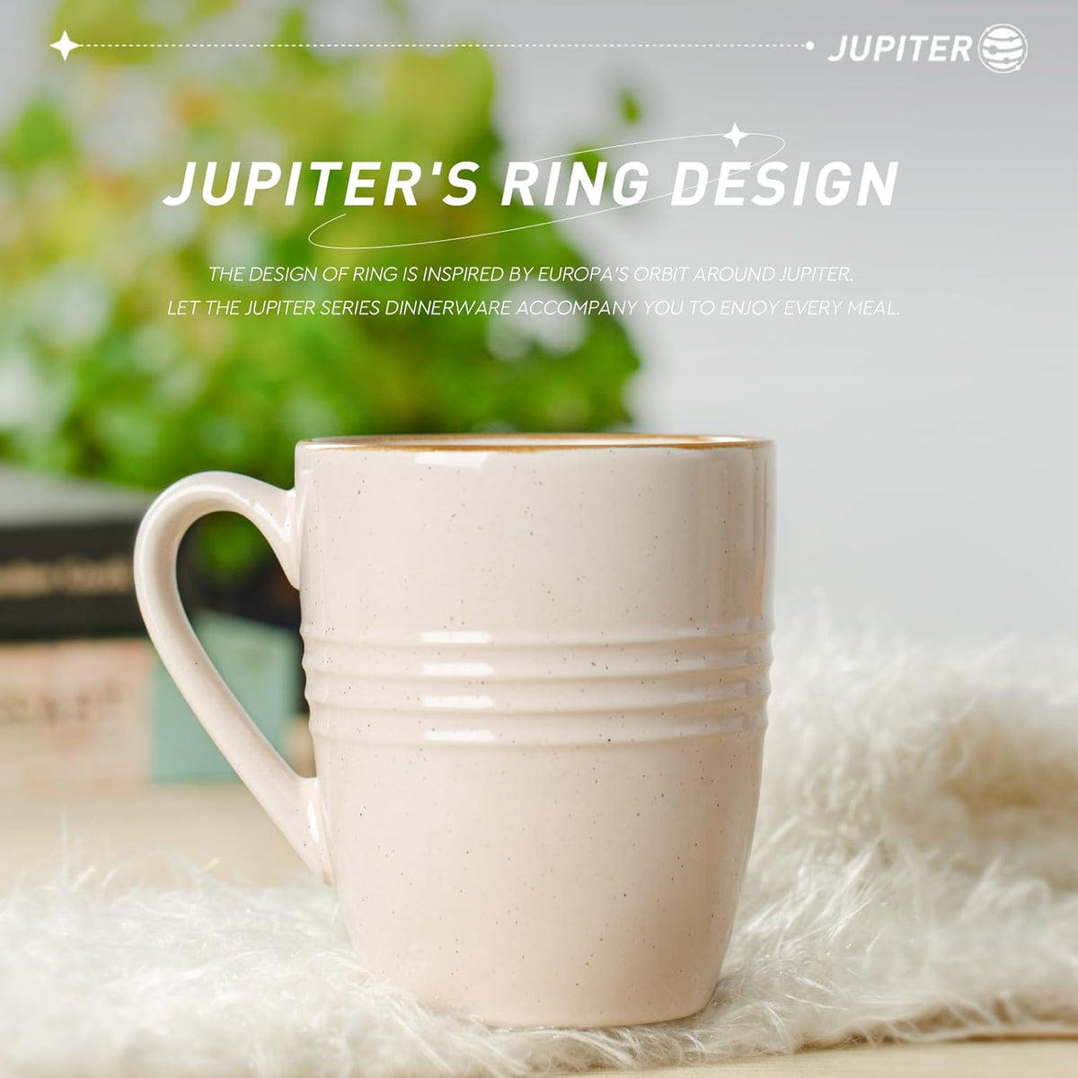 famiware Jupiter Coffee Mugs Set of 4, 14 OZ Coffee Mug, Microwave and Dishwasher Safe, Coffee Cups with Handle for Coffee, Tea, Cocoa, Milk, Light Pink