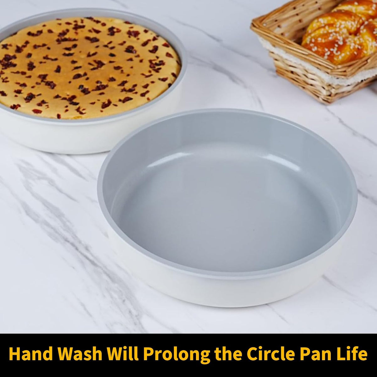 9.5 Inch Round Cake Pan,Cast Aluminum Bakeware Ceramic Nonstick for Cake Baking,Oven and Dishwasher Safe(Beige)