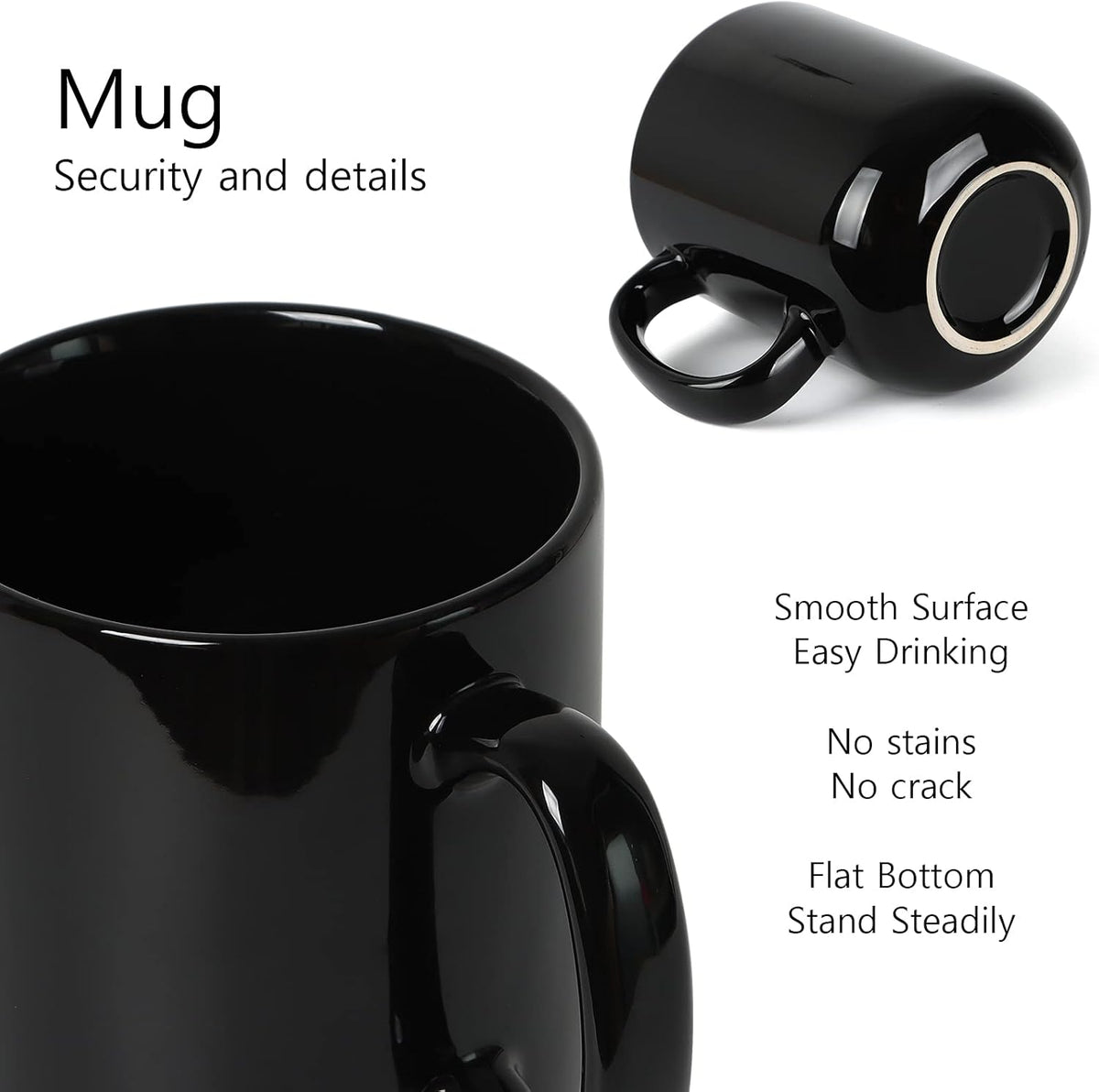 Smilatte 20 OZ Large Coffee Mug, M016 Plain Ceramic Boss Big Tea Cup with Handle for Dad Men, Set of 2, Black