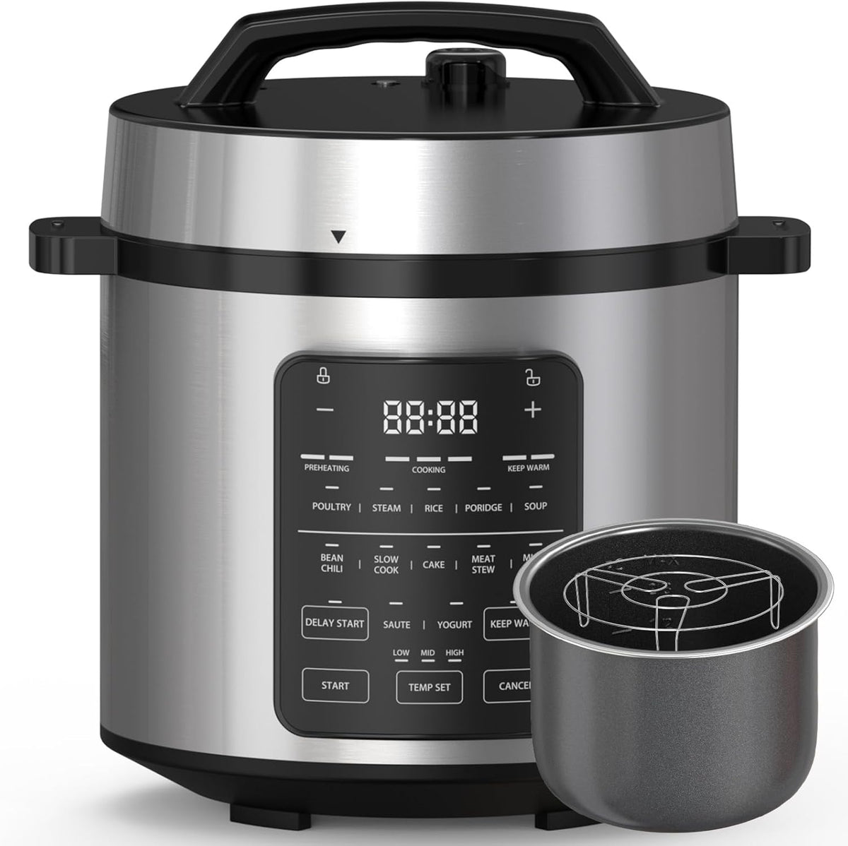 OLIXIS Electric Pressure Cooker 6 Quart Stainless Steel Multi Cooker Electric for Pressure 12-in-1 Rice, Steamer, Yogurt Maker, Slow Cook,Meat Stew, Cake, Porridge, Multigrain,SLV