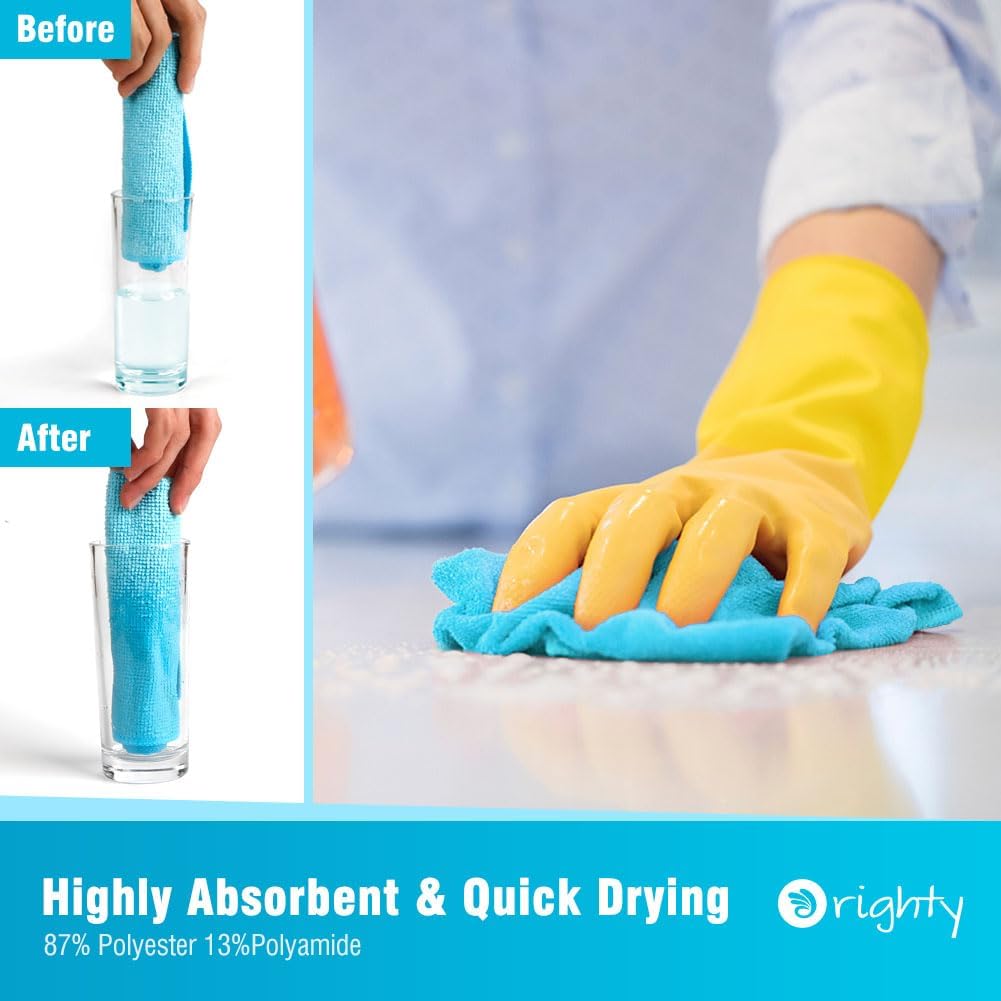 Orighty Microfiber Cleaning Cloth, 12 Pack Highly Absorbent Cleaning Supplies, Lint Free Cloths for Multiple-use, Powerful Dust Removal Clean Rags for House, Kitchen, Car Care(12x12 inch) Blue