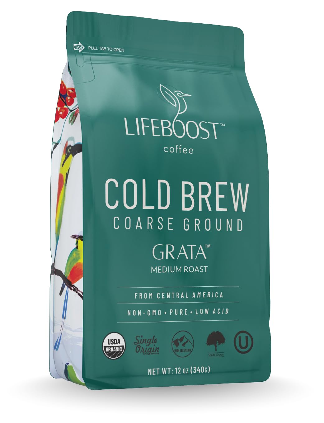 Lifeboost Low Acid Cold Brew Coffee – Organic Coarse Ground Medium Roast for Cold Brew – Single Origin, Non-GMO, 3rd Party Tested for Mycotoxins & Pesticides, USDA Organic – Smooth & Bold Flavor – 12 oz Bag