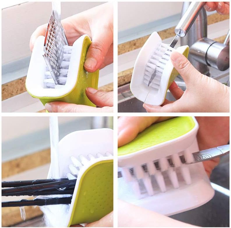 2Pcs Knife Cleaner Blade Brush Green Cutlery Cleaner Brush Bristle Scrub for Kitchen Washing Non-Slip by Lucky Shop1234 (Green, 2pcs)