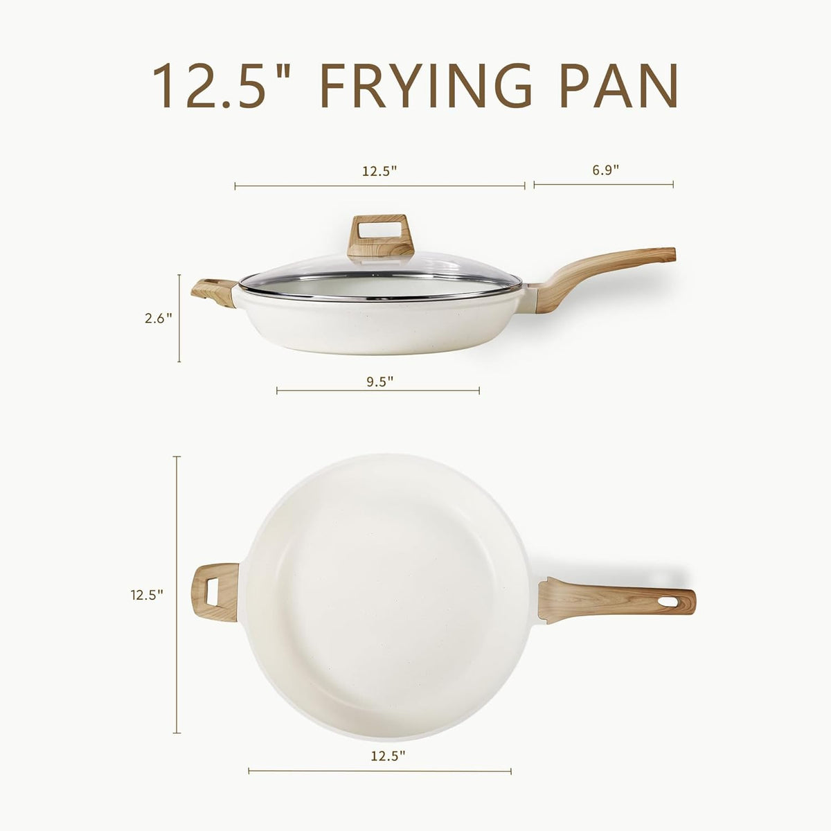 CAROTE 12.5 Inch Non Stick Frying Pan with Lid,White Granite Nonstick Skillet Omelet Pans, Egg Pan Granite Cookware, PFOS & PFOA Free