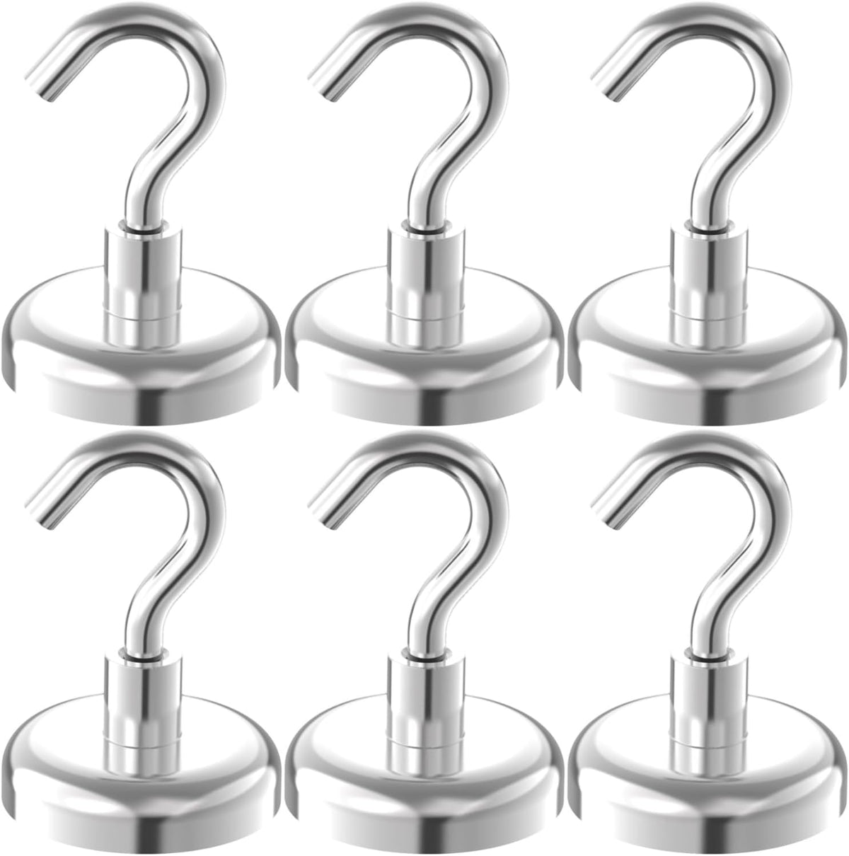 150lb Heavy Duty Magnetic Hooks with 1.42" Dia Magnetic Base - 6Pack, Neodymium Magnets with Hook for Kitchen, Workplace, Super Strong Cruise Magnet Hook for Hanging, Magnetic Hanger
