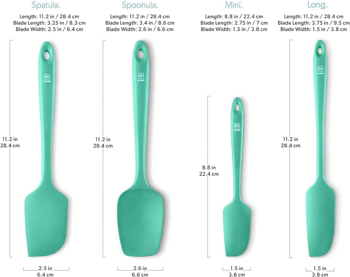 DI ORO Silicone Spatula Set - Rubber Kitchen Spatulas for Baking, Cooking, & Mixing - 600°F Heat-Resistant & BPA Free Silicone Scraper Spatulas for Nonstick Cookware - Dishwasher Safe (4pc, Mint)