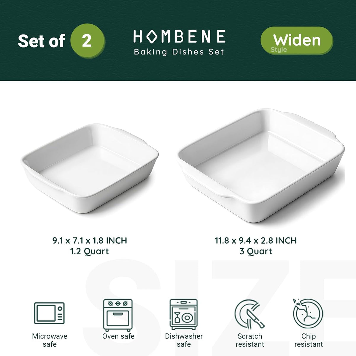 Casserole Dish Set for 2,Ceramic Baking Pan, Ceramic Baking Dish, Bakeware for Baking, Kitchen Decor, Microwave Oven Safe,Kitchen Decor (1.2QT/3QT)