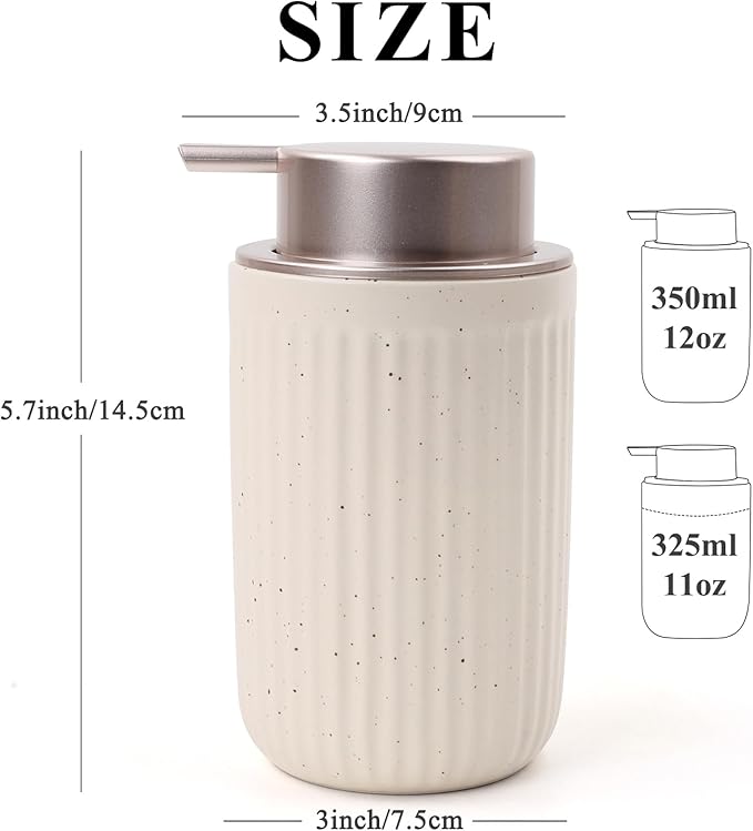 BosilunLife Dish Hand Soap Dispenser - Liquid Pump Soap Dispenser for Bathroom Decro Aprcot 12oz Ceramic Kitchen Dish Dispenser with Rust-Proof Liquid Pump Modern Refillable Lotion Bottles