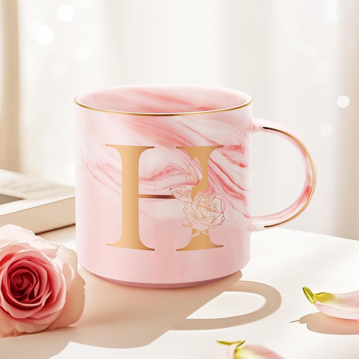 Personalized Gifts for Women Coffee Mug, Initial Customized Gift Monogrammed A-Z Coffee Mug 12 OZ, Christmas Anniversary Birthday Gifts for Women Mom Grandma Friend Sister Wife(H)