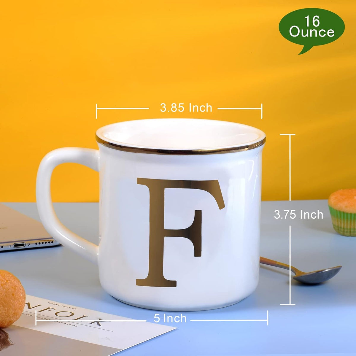 Miicol Ceramic Coffee Mug 16 oz, Monogram Coffee Cup, Golden Initial Tea Mug, Personalized Tea Cup, Unique Gift, Large Mug for Home, Office, Letter F