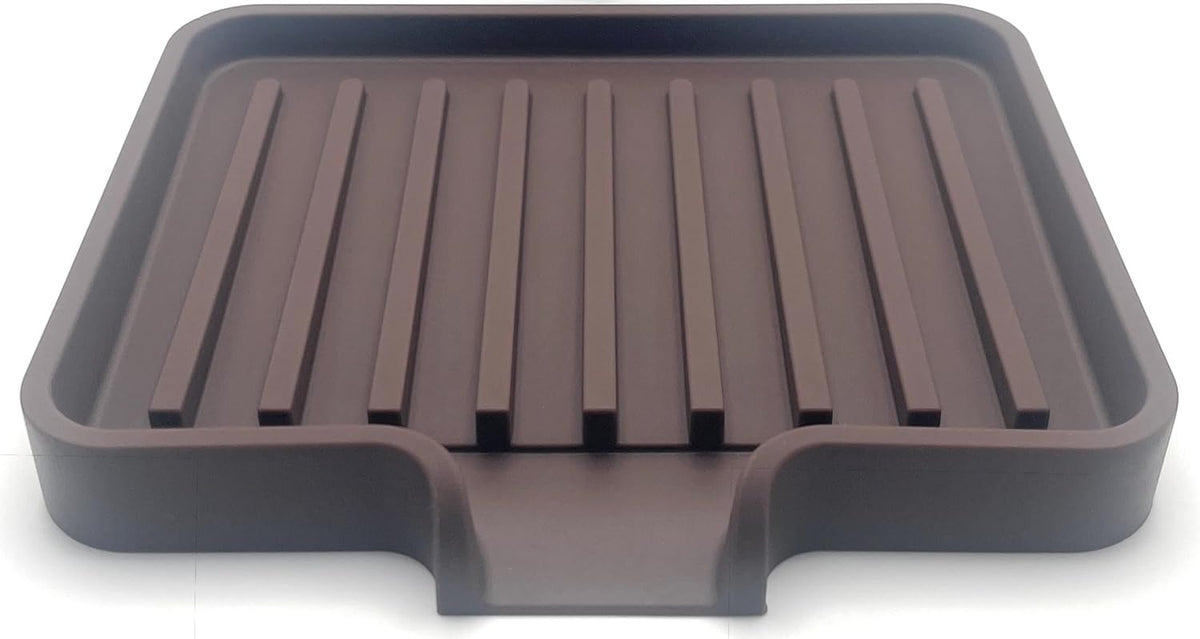 Happitasa Silicone Soap Dish Tray and Sponge Holder with Drain Chute, Pack of 2 | Bathroom and Kitchen Sink Organizer Caddy (Dark Chocolate, 5.2"x4", 7.2 Ounces)