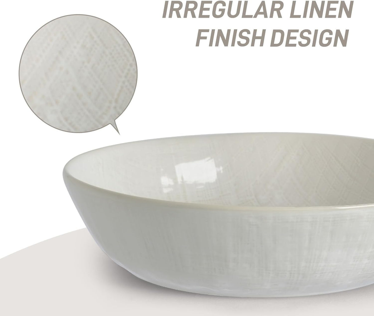 famiware Moonlight 8.5 Inch Pasta Bowls Set of 4, 32oz Serving Bowls for Kitchen, Soup Bowl with Linen Finish, Large Stoneware Bowls for Festivals, Housewarming, Dinnerware, White