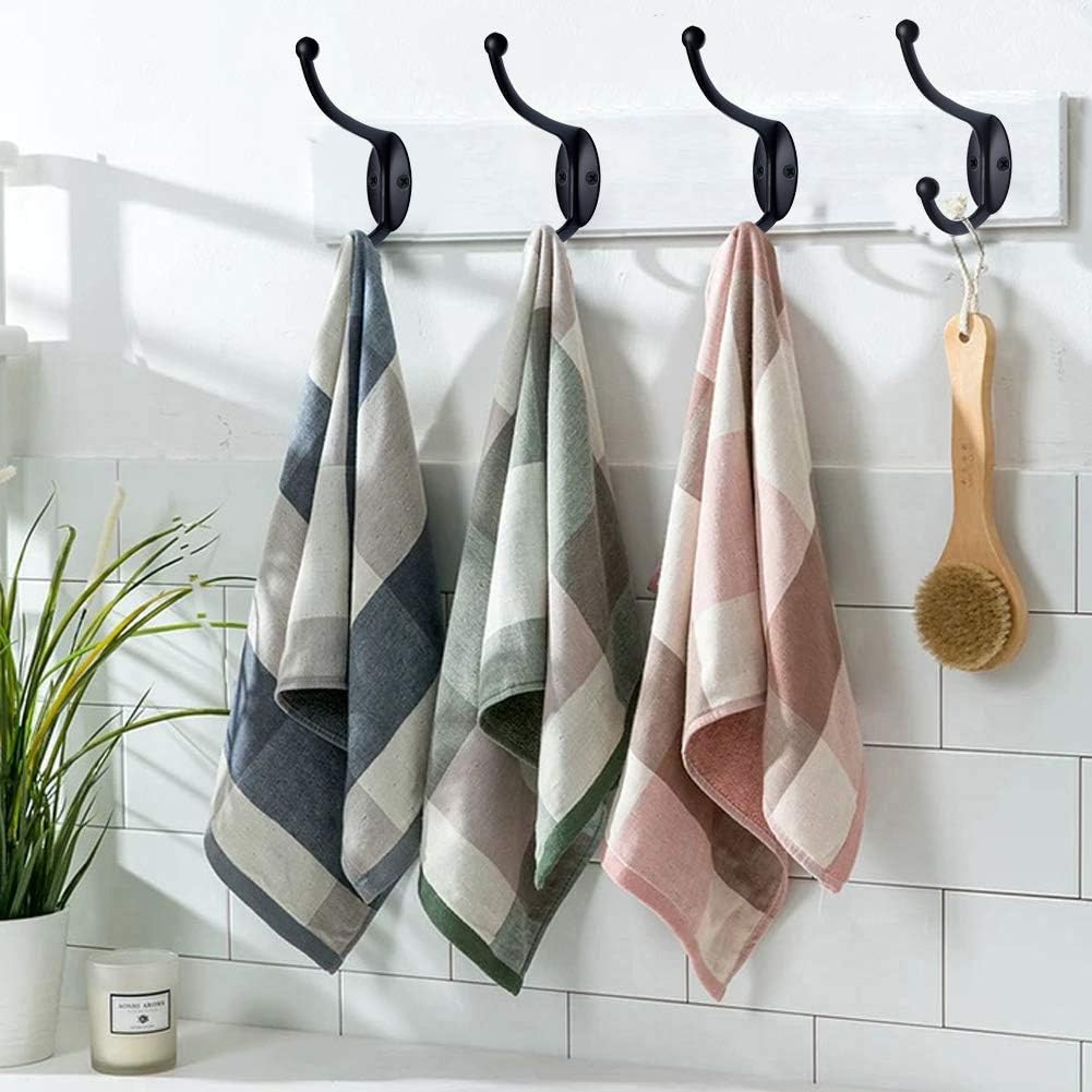 ZEYU 20Pcs Wall Hooks, Coat Hooks Hardware Heavy Duty Hooks for Hanging Coats Double No Rust Black Hook Wall Mounted with Screws for Key, Towel, Bags, Cup, Hat