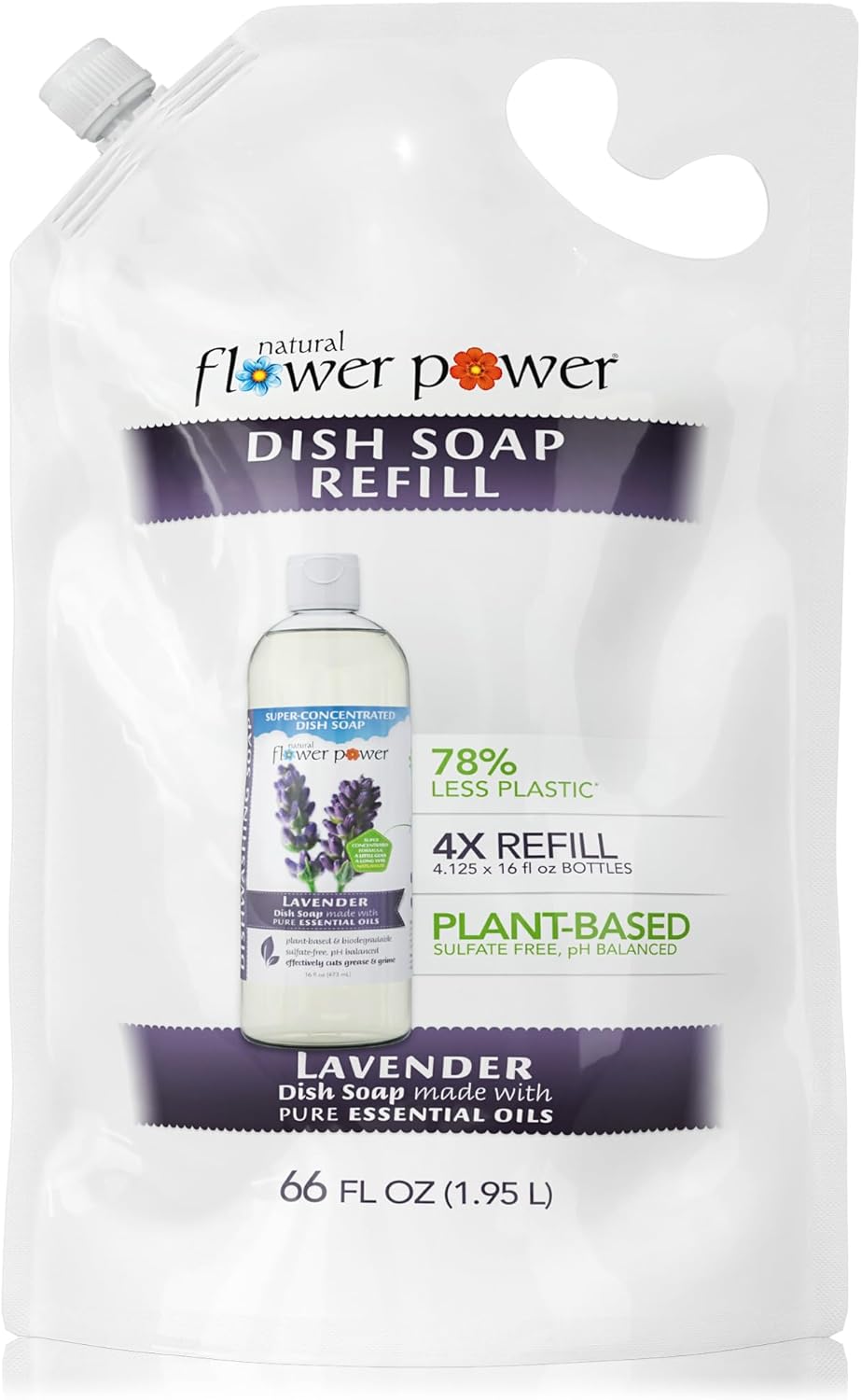 Liquid Dish Soap Refill – 66 Fl Oz Refills 4X – Plant-Based & Scented w/Pure Essential Oils – Natural Dishwashing Detergent – Sulfate-Free Kitchen Soap (Lavender)