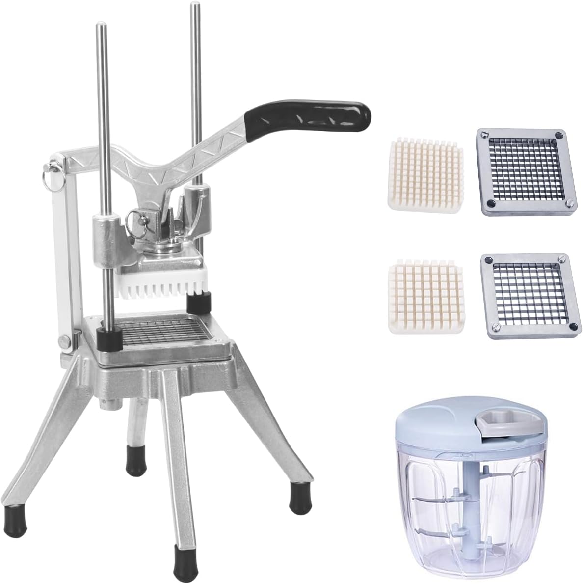 Commercial Vegetable Fruit Chopper 1/4″&3/8″ Blade Heavy Duty Professional Food Dicer Kattex French Fry Cutter Onion Slicer Stainless Steel For Tomato Peppers Potato Mushroom, Silver