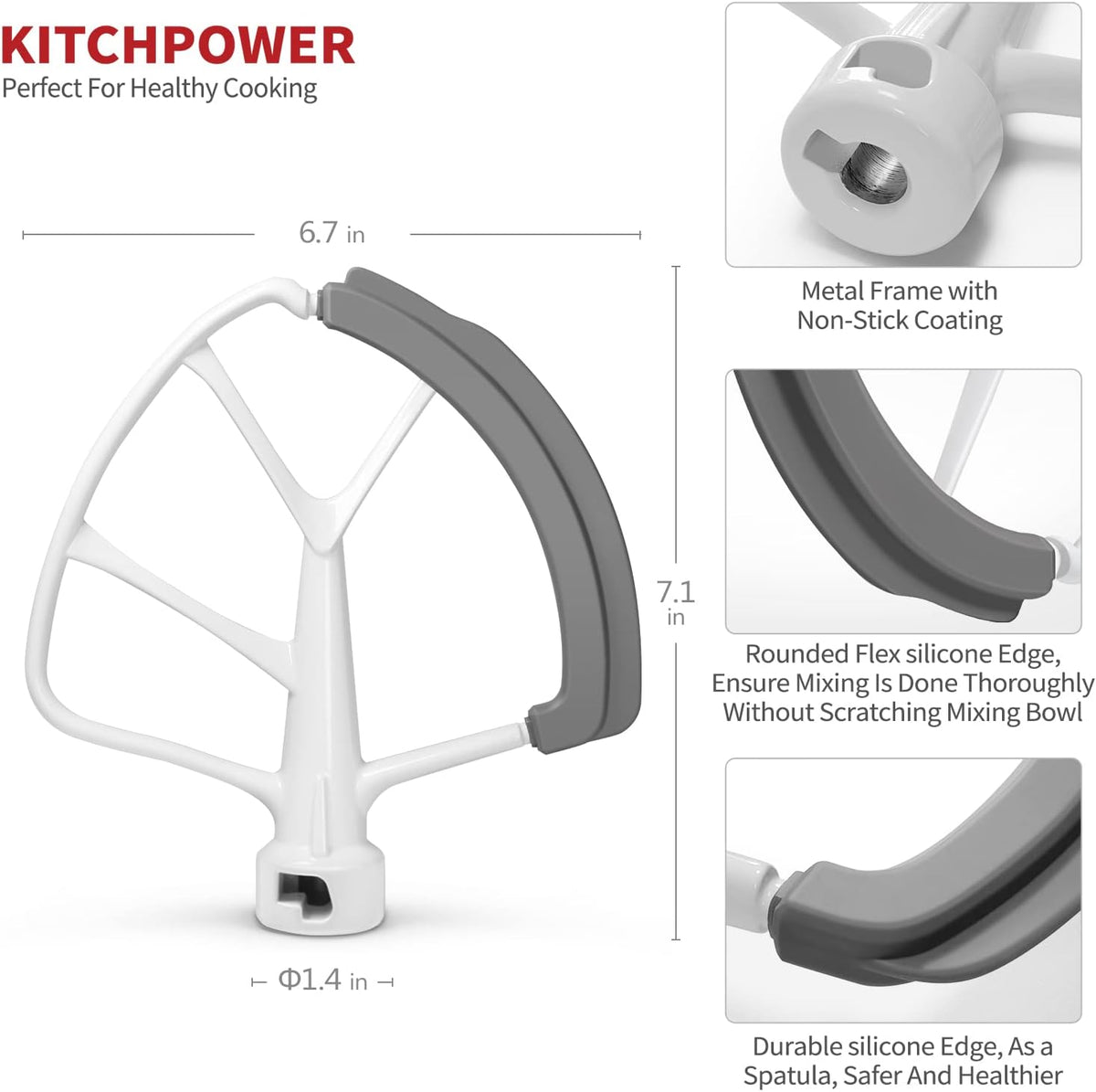 6 Quart Flex Edge Beater for Bowl-Lift Stand Mixers, Paddle Attachment Mixer Accessory