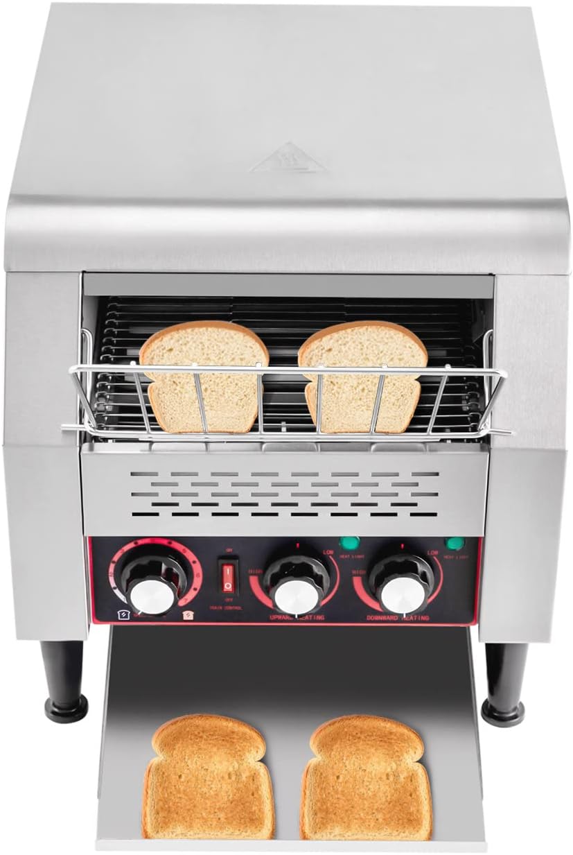 Commercial Conveyor Toaster 300 Slices/Hour Stainless Steel Conveyor Toaster 2200W Electric Toasters Oven Heavy Duty Countertop Restaurant Toaster for Cafes Bun Bagel Bread