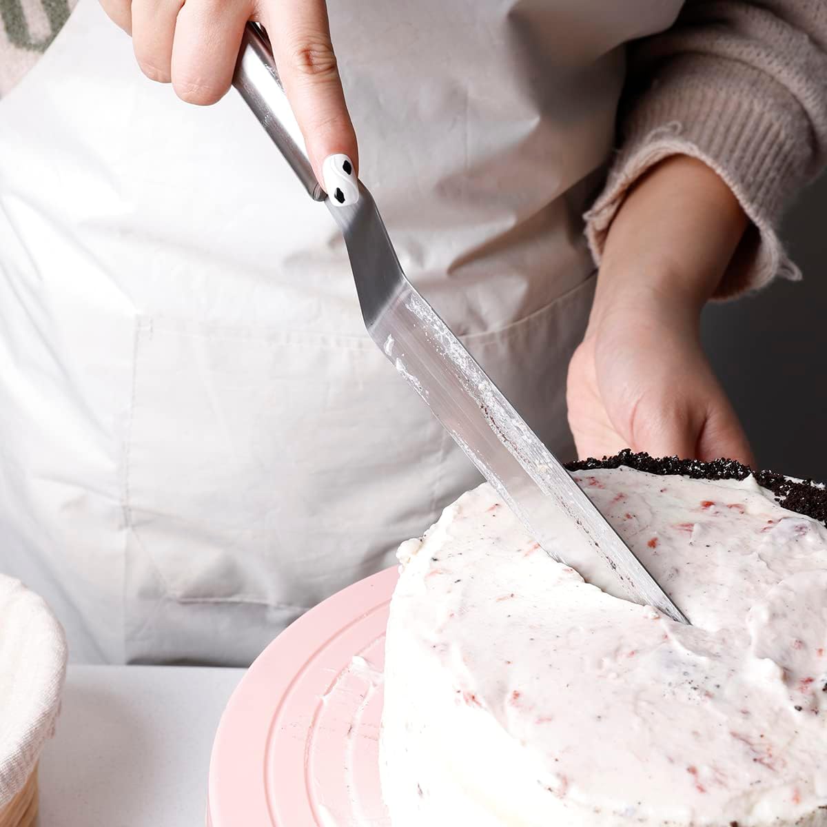 Cake Spatula Set – 6", 8", 10" Stainless Steel Offset & Straight Icing Spatulas for Cake Decorating and Frosting (Curved)