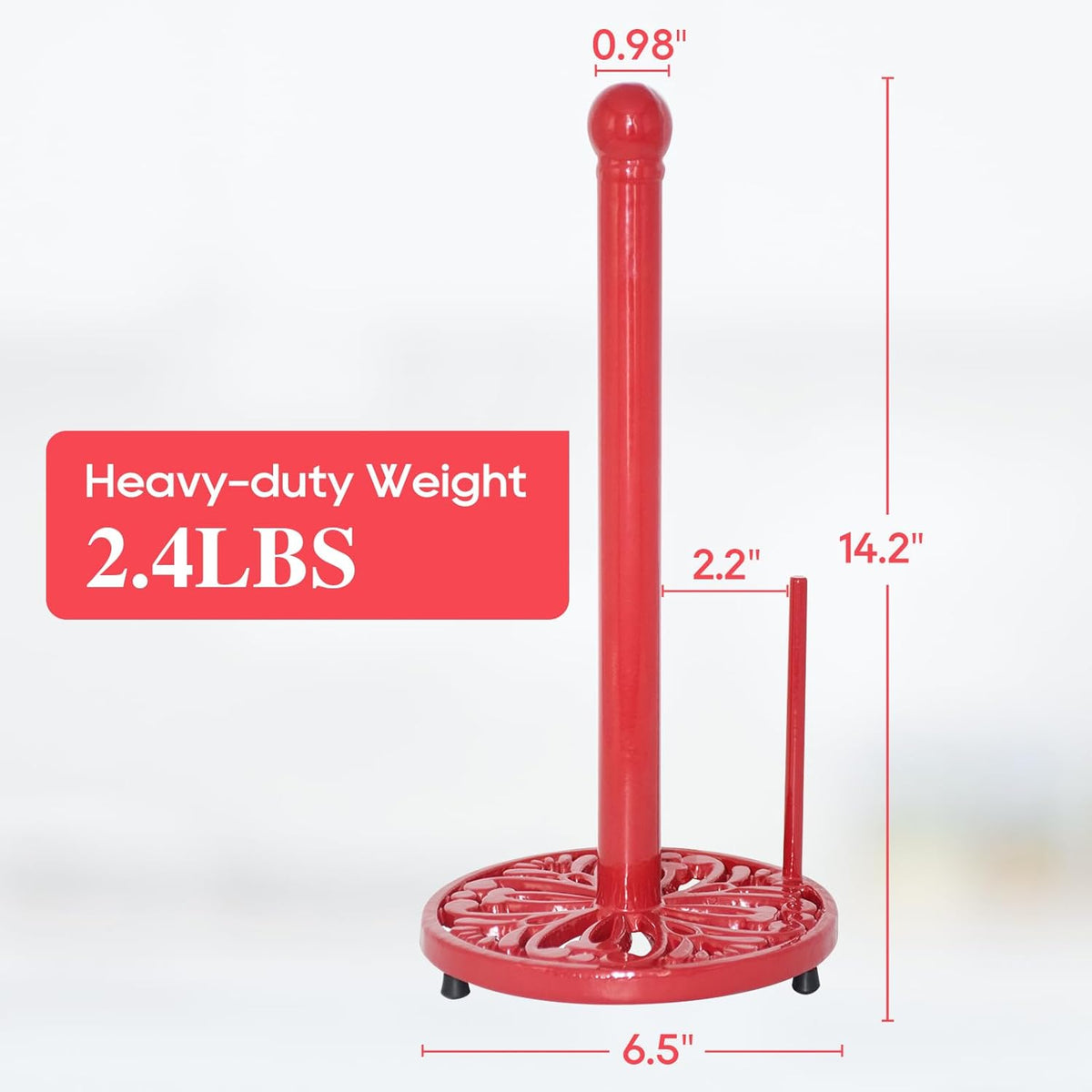 JOGREFUL Paper Towel Holder Stand, Cast Iron Kitchen Paper Towel Countertop Vintage Stand with Weighted-Base, Bathroom Organization for Family Standard Large Size Roll Paper, Mistletoe Base, Red