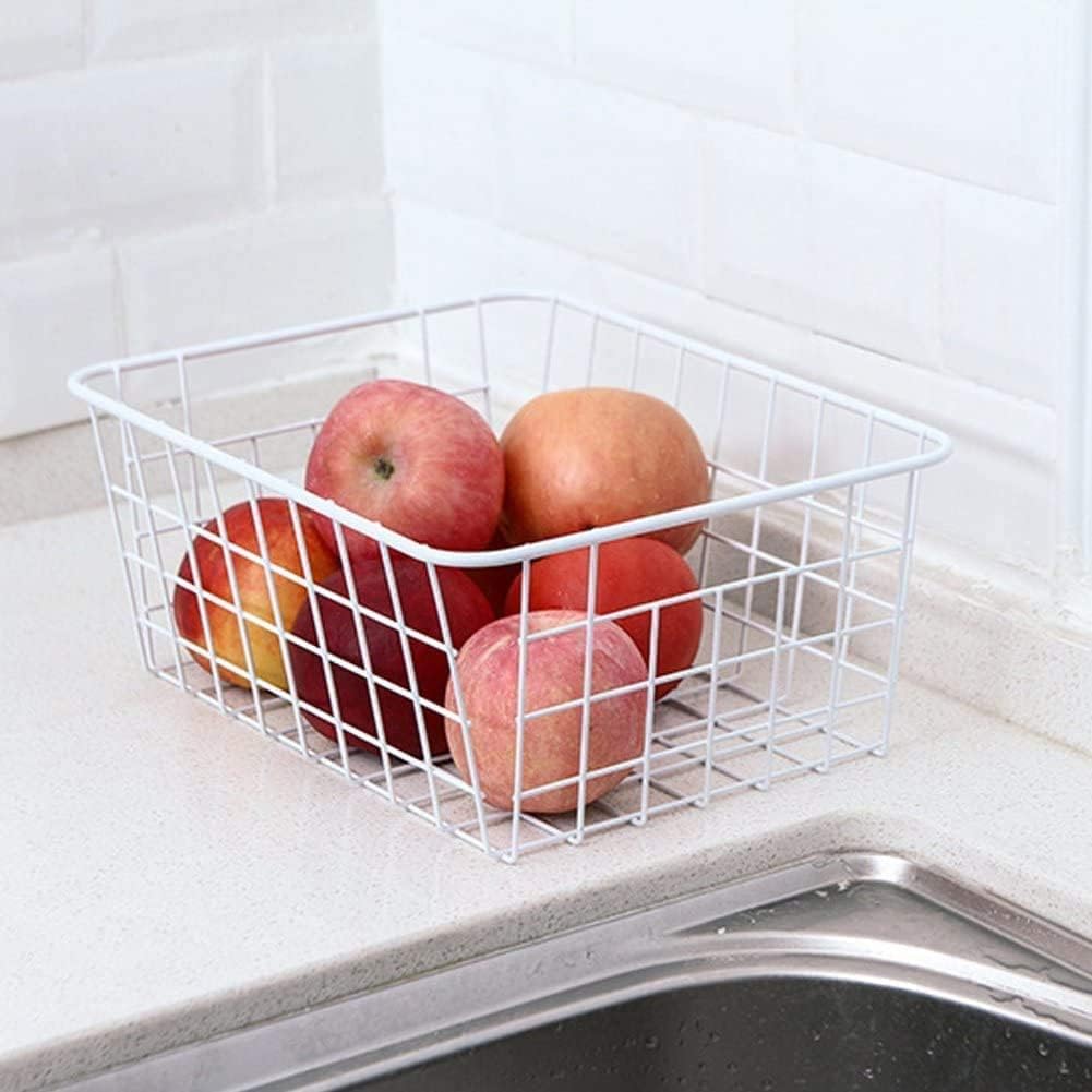 Redrubbit Wire Storage Baskets, Large Farmhouse Metal Freezer Basket Storage Organizer Bins with Handles for Kitchen Cabinets, Pantry, Closets, Bedrooms, Bathrooms, Set of 4, White