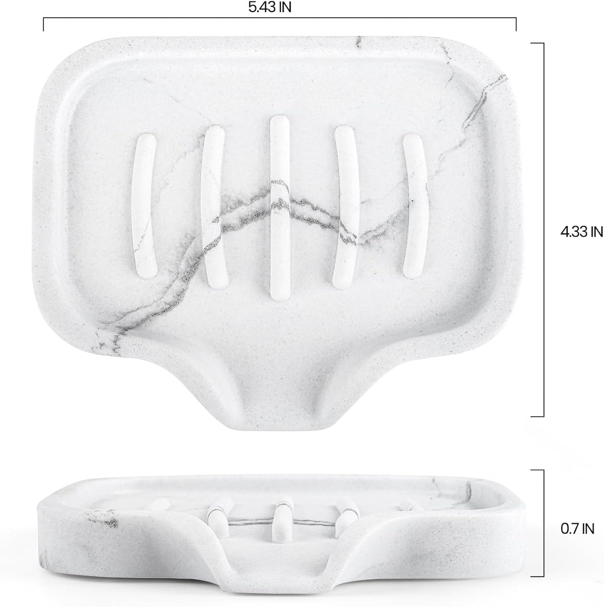 Self Draining Soap Dish- Bar Soap Holder for Shower, Marble Design Large Soap Savers Soap Tray Sponge Holder for Kitchen Bathroom Bathtub Sink, White