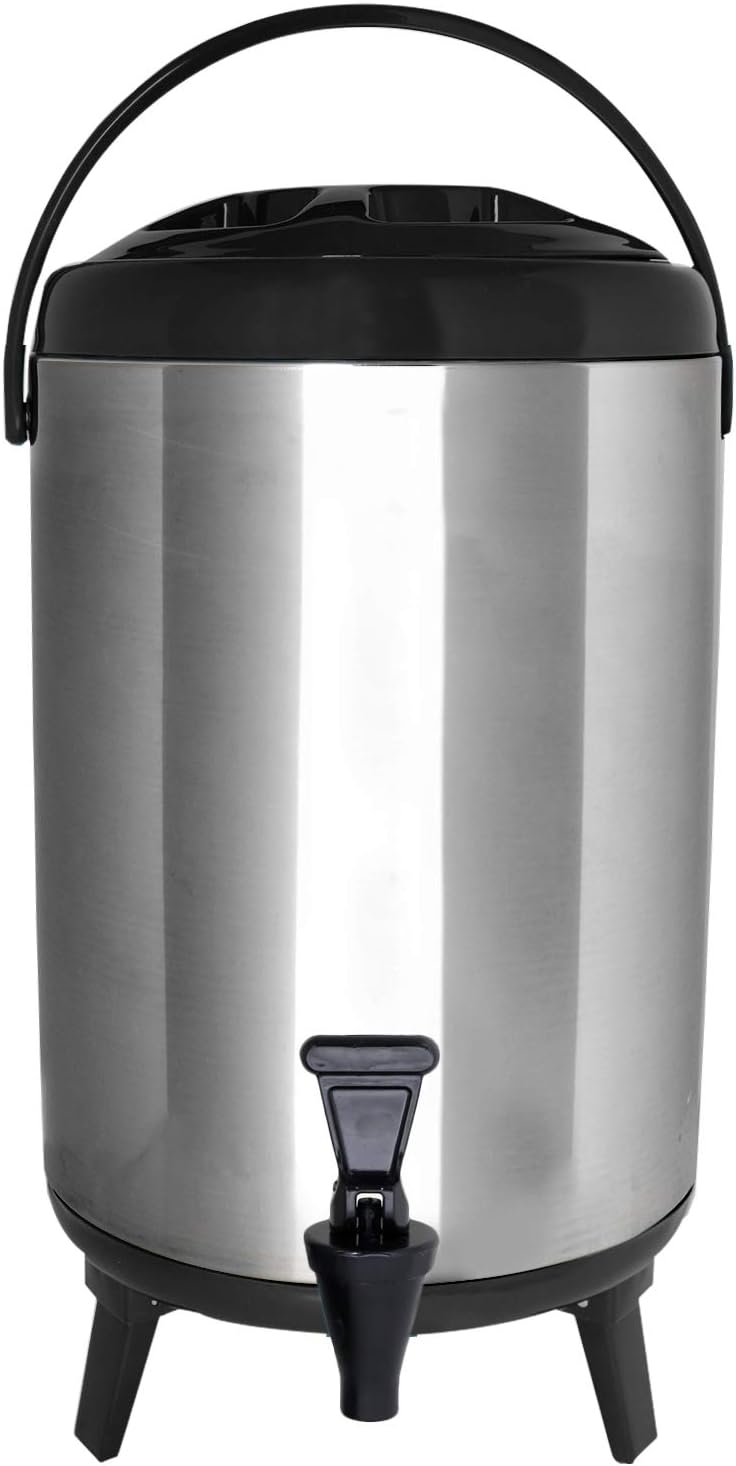 Stainless Steel Insulated Beverage Dispenser – Insulated Thermal Hot and Cold Coffee Carafe – 8 Liter Drink Dispenser with Spigot for Hot Water, Tea & Coffee, Cold Milk, Juice & More BLACK