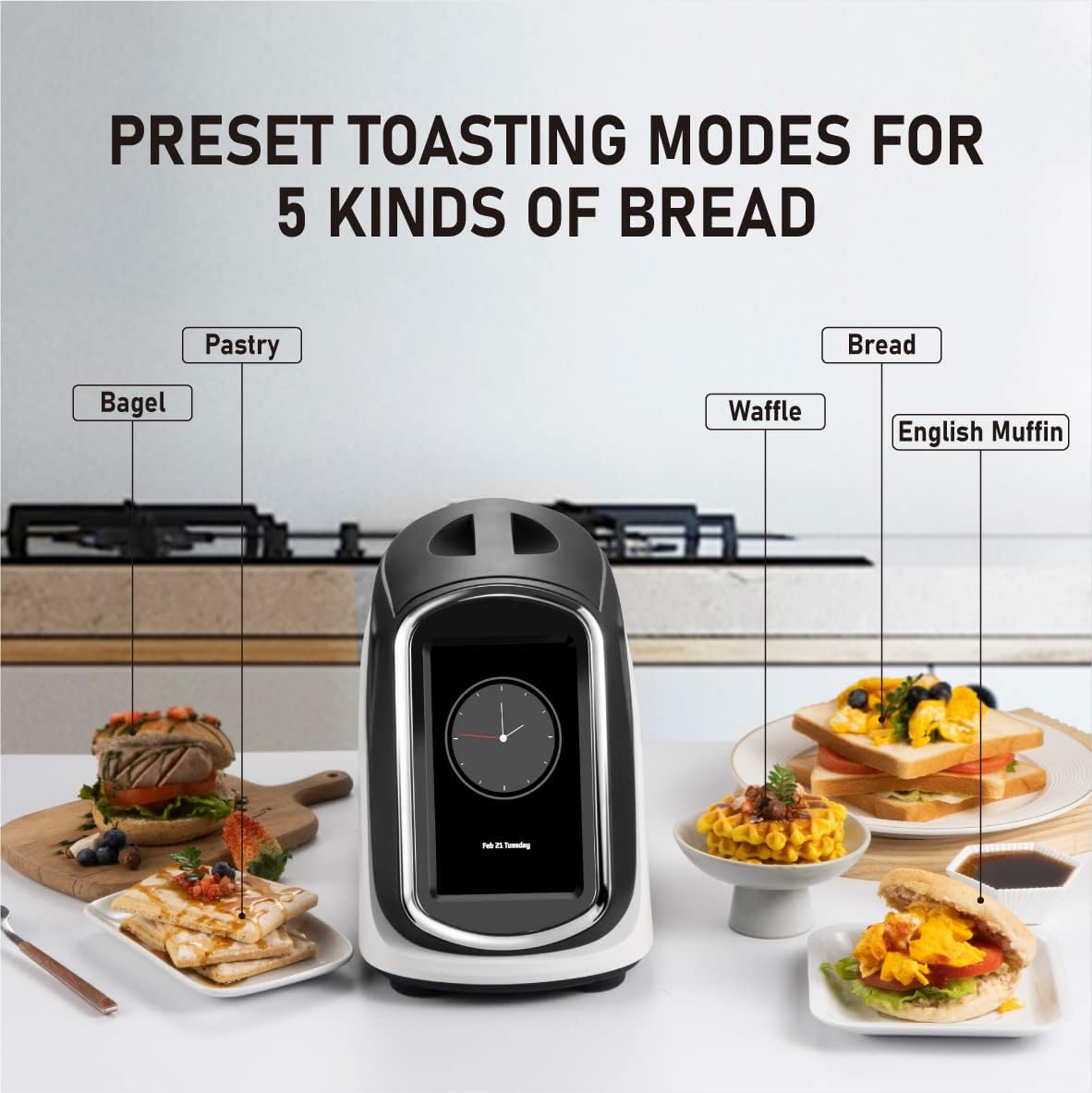 2 Slice Toaster,Smart Toaster with LCD Touchscreen,2 Wide Slots,5 Types Breads,7 Browning Levels, Customize Toasting Time,Have a Quick Look,120V 1400W