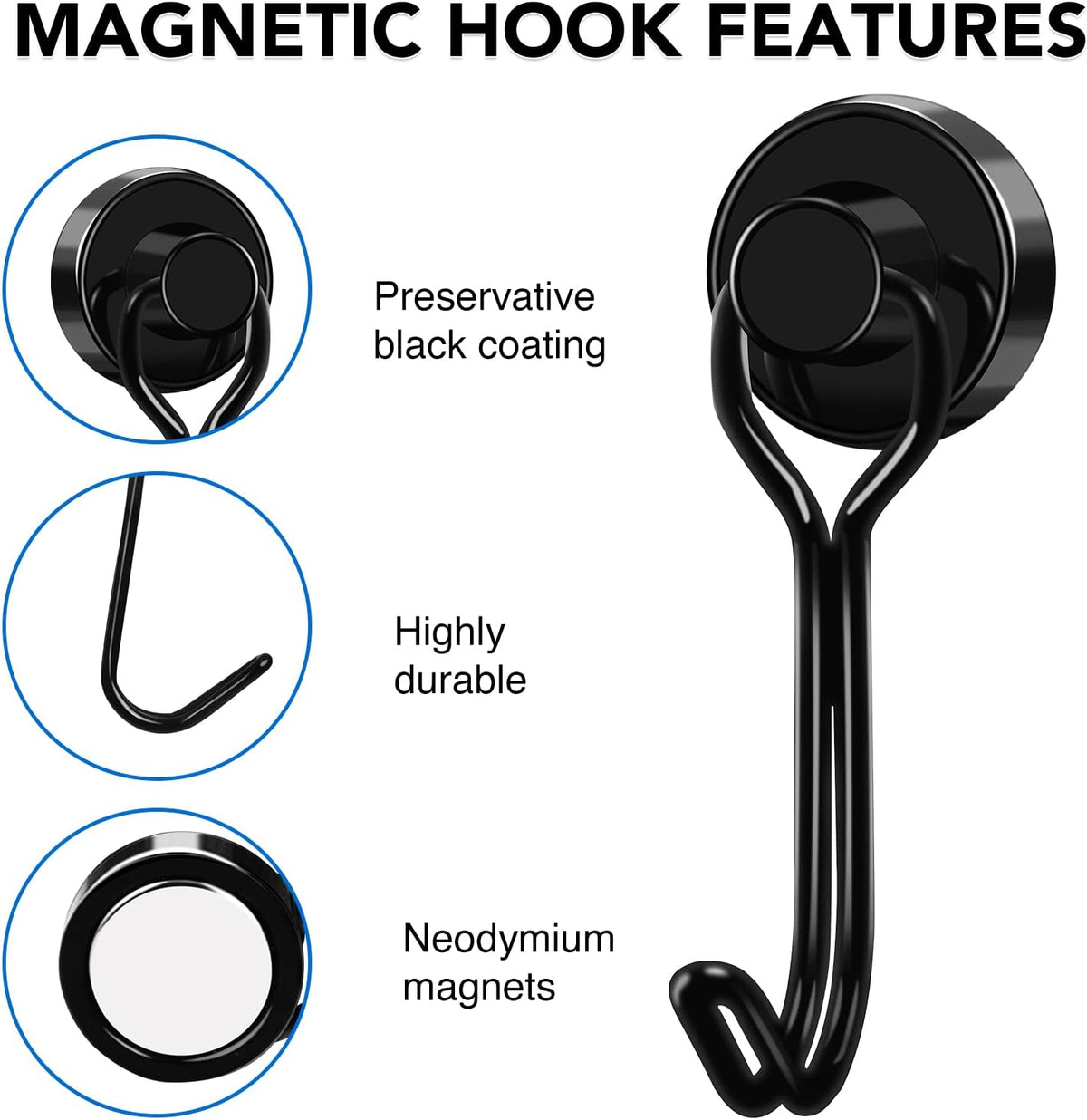 LOVIMAG Hooks, 30lbs+ Magnetic Magnet Hook 2025 Cruise Cabin Ship Essentials Heavy Duty Strong Refrigerator Fridge Hanging for Classroom Beach Vacation Kitchen Grills Home Mug Hanger (12 Pack), Black