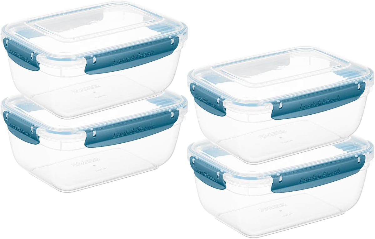 Superio Plastic Food Storage Containers with Airtight Lids, 4 Pack- 80 Oz, BPA Free, Leakproof, Stackable, Microwave, Dishwasher, Freezer Safe, Blue