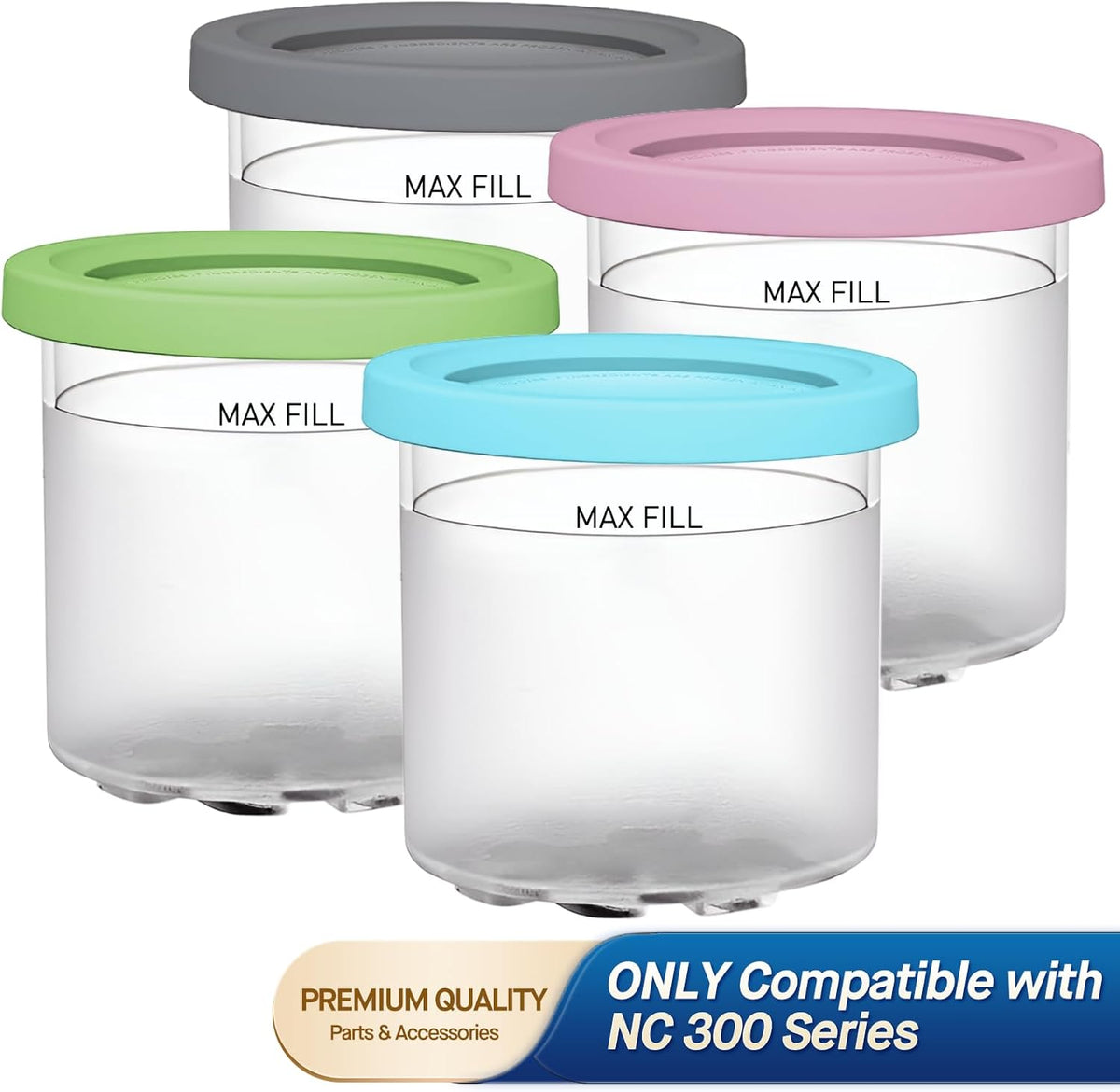 For Ninja Creami NC299AMZ & NC300s Series Ice Cream Makers, BPA-Free &Dishwasher Safe, 16oz Pints with Lids 4 Pack - Assorted Colors, Ice Cream Containers