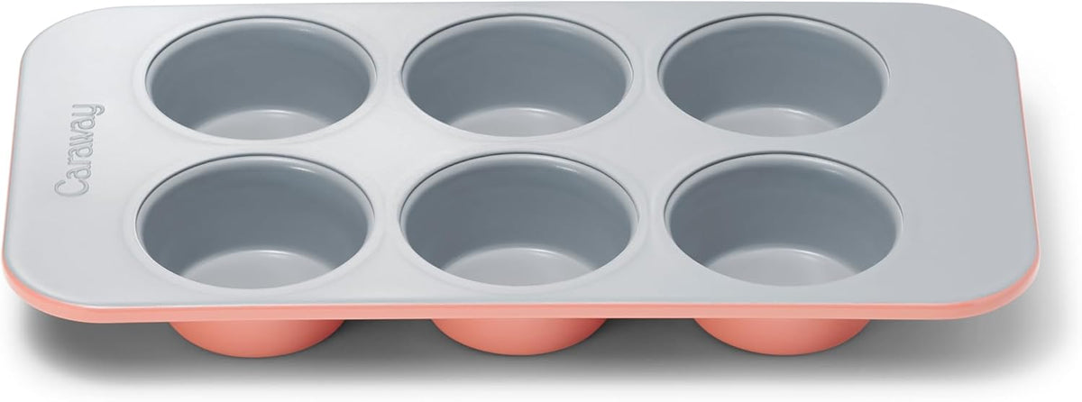 Caraway Nonstick Ceramic 6 Cup Muffin Pan – Non-Toxic, PTFE & PFOA Free – Oven Safe – Aluminized Steel Core – Small Muffin Pan for Baking Cupcakes, Muffins & More - Perracotta