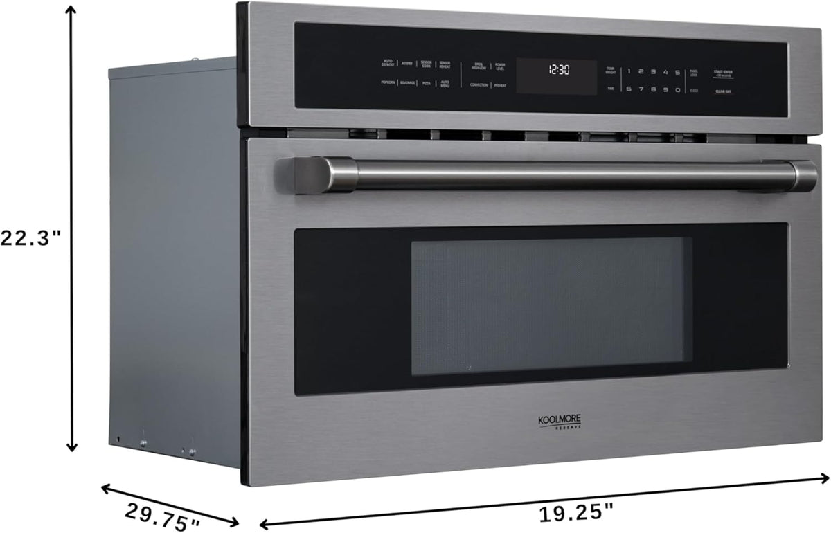 KoolMore Reserve 30 in. 1.6 cu. ft. Built-in Convection Microwave Oven with Air Fryer, 10 Power Levels, Sensor Cooking, Bake, Roast, Broil, Defrost, 1750 Watts, UL Certified in Black Stainless-Steel