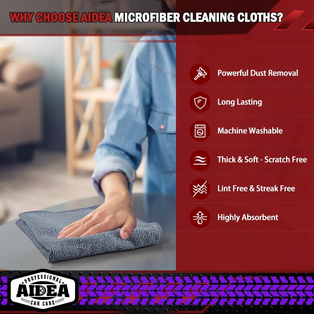AIDEA Microfiber Cleaning Cloth Grey 150PK, Microfiber Towels for Cars, Premium Car Cloths, Dusting Cloth Lint Free Cleaning Rags for SUVs, House, Kitchen, Window, Workshops,12×12"