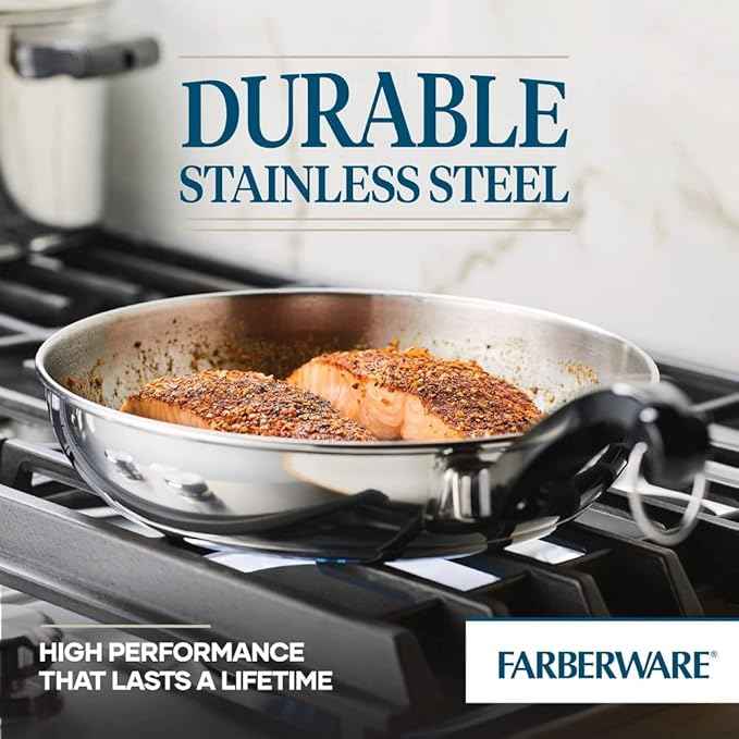 Farberware Classic Stainless Steel Cookware Pots and Pans Set, 15-Piece,50049,Silver