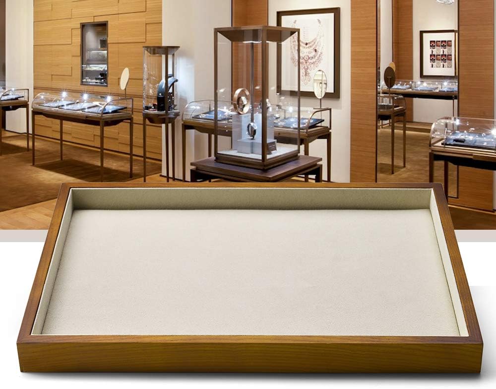 Oirlv Wood Flat Jewelry Tray Stackable Jewelry Drawer Organizer Showcase Jewelry Holder (Creamy-white flat tray)
