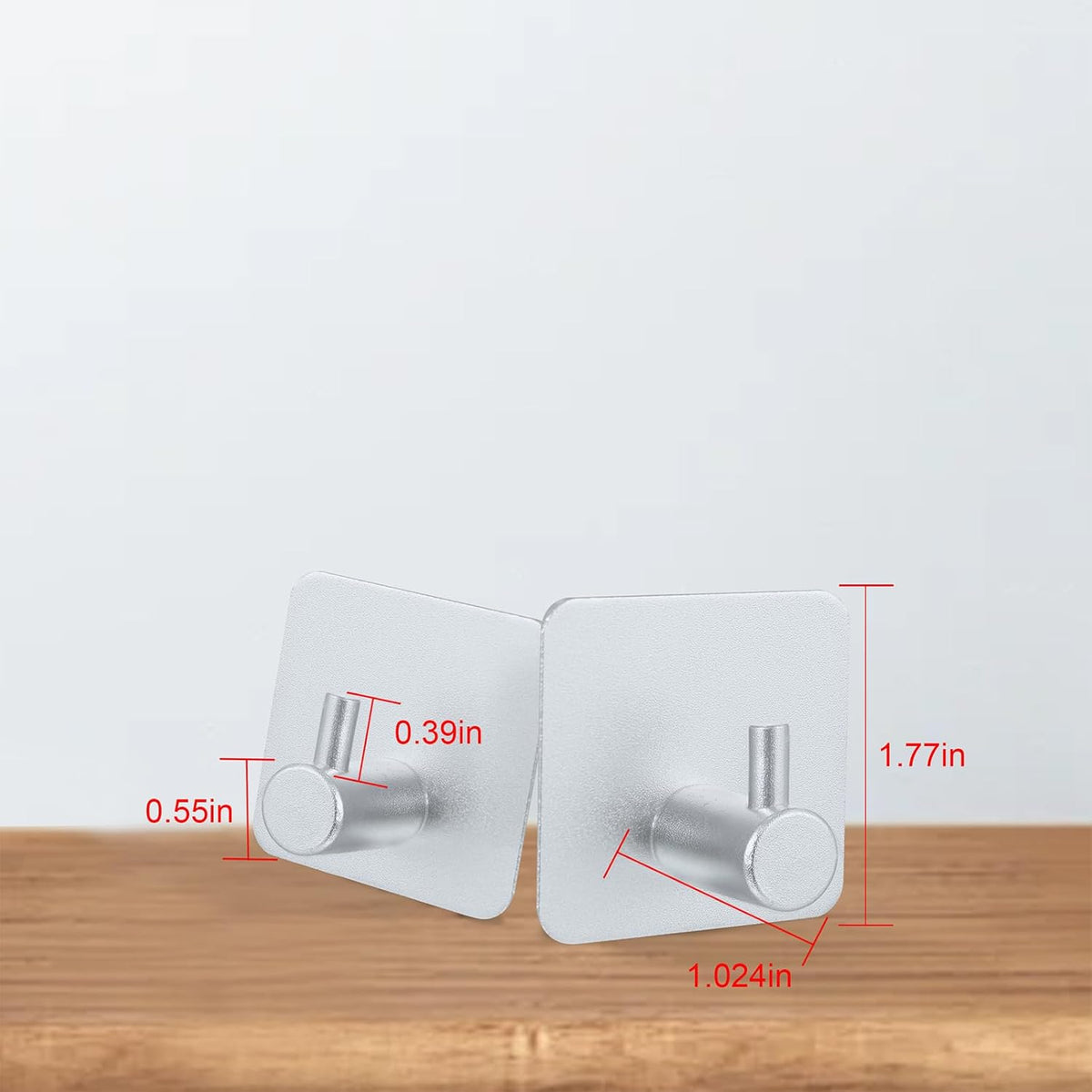 Aluminum Wall Hooks, No Drill Damage-Free Adhesive Hook, Product for Hanging Heavy Duty for Bathroom Kitchen Home (Single Square Sliver Hook, 4)