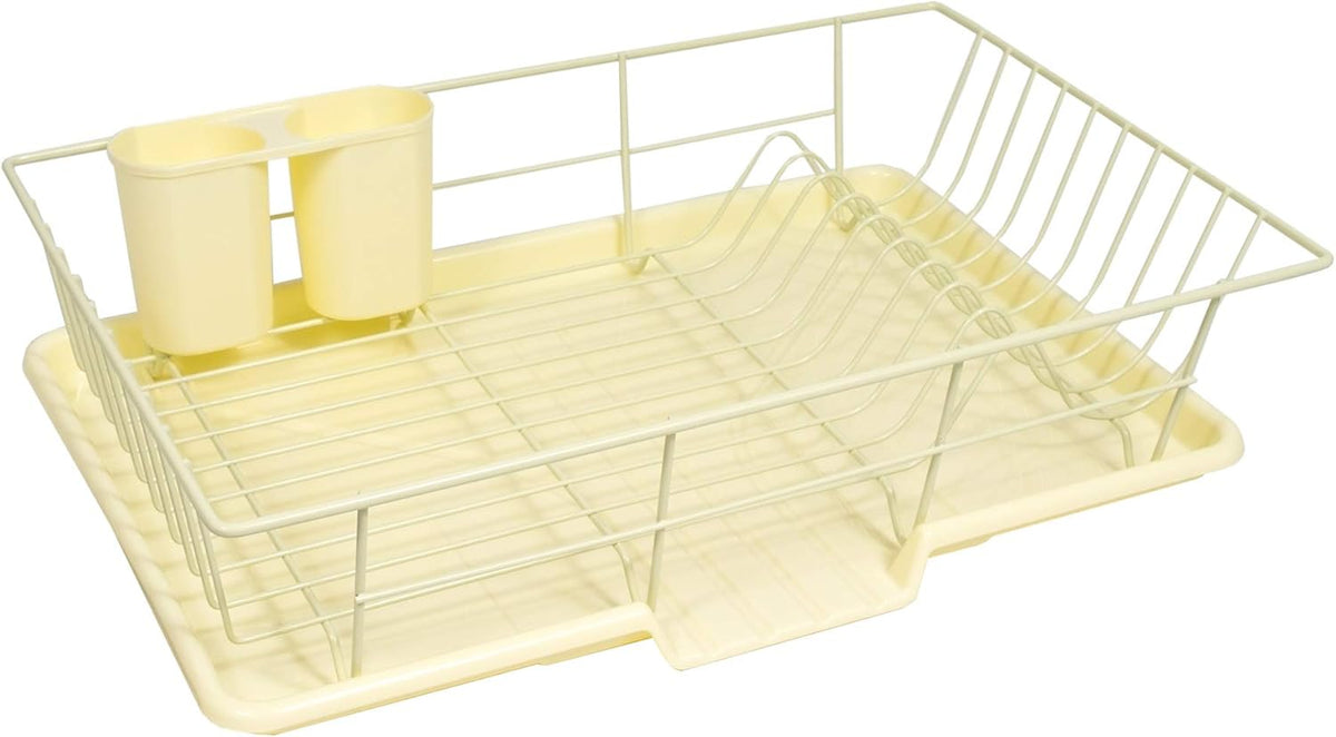 Sweet Home Collection Space-Saving 3-Piece Dish Drainer Rack Set: Efficient Kitchen Organizer for Quick Drying and Storage - Includes Cutlery Holder and Drainboard - Maximize Countertop Space, Yellow