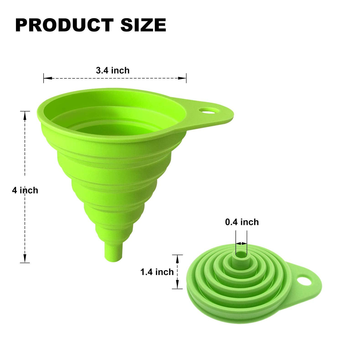 Funnels for Kitchen Use, Food Grade Silicone Collapsible Kitchen Funnel (Green)