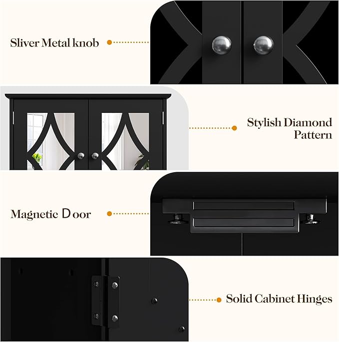 RoyalCraft 22x25 Bathroom Medicine Cabinet with Mirror, Large Wood Wall Mounted Storage Cabinet with Shelves and Towel Bar, Over The Toilet Storage Cabinet for Bathroom, Laundry, Living Room, Black