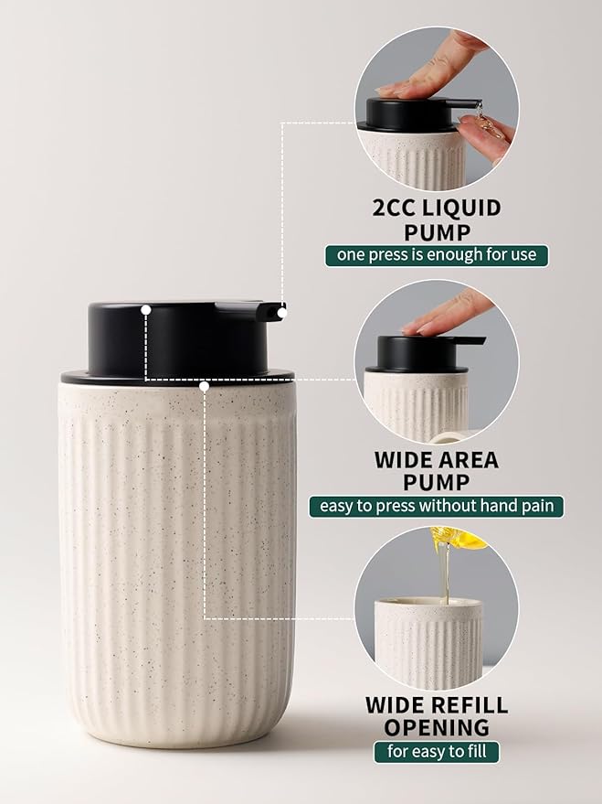 Bosilunlife Soap Dispenser and Toothbrush Holder Set - Dish Hand Soap Dispenser Bathroom Set Ceramic Bathroom Counter Soap Toothbrush Holder Set Beige Bathroom Accessories Set