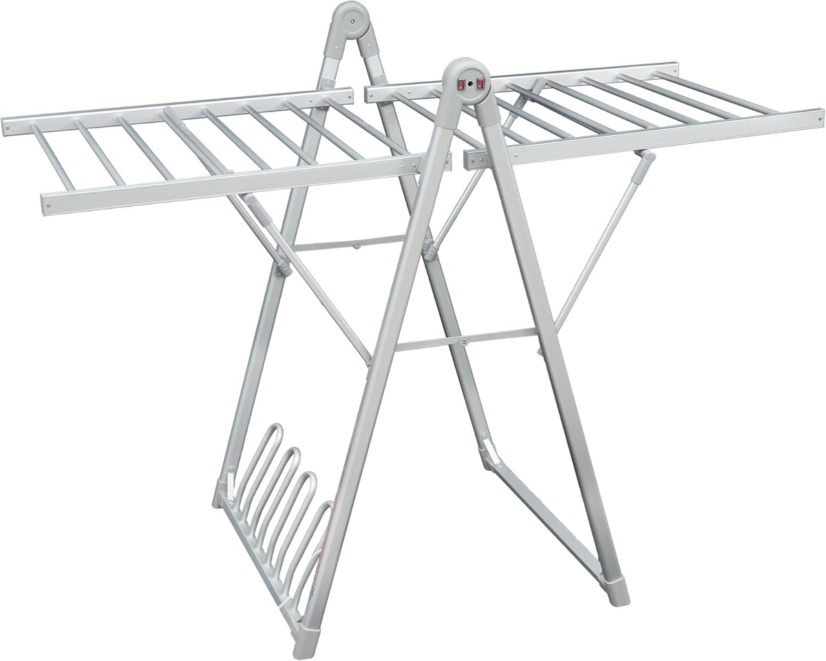 Electric Heating Clothes Drying Rack,Foldable Clothes Drying Rack,Suitable for Drying Clothes, Shoes and Socks.Plug & Play,Silvery Gray,Aluminum Alloy,One-Click Switch(39.37×52.56×25.98in)