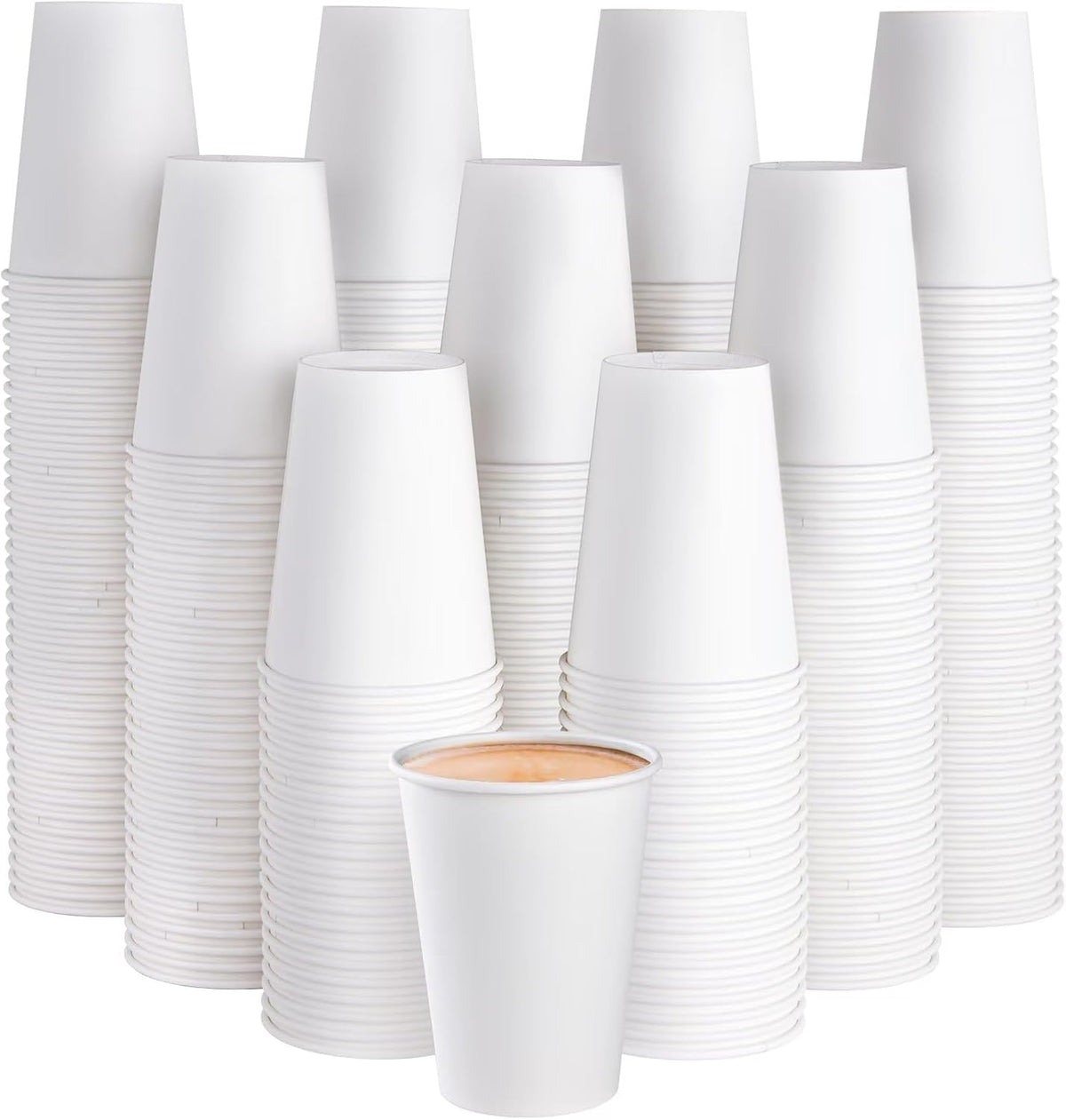 JOLLY PARTY 300 Pack 12 oz Disposable Paper Coffee Cup, Hot/Cold Beverage Drinking Cups for Water, White Paper Hot Coffee Cups