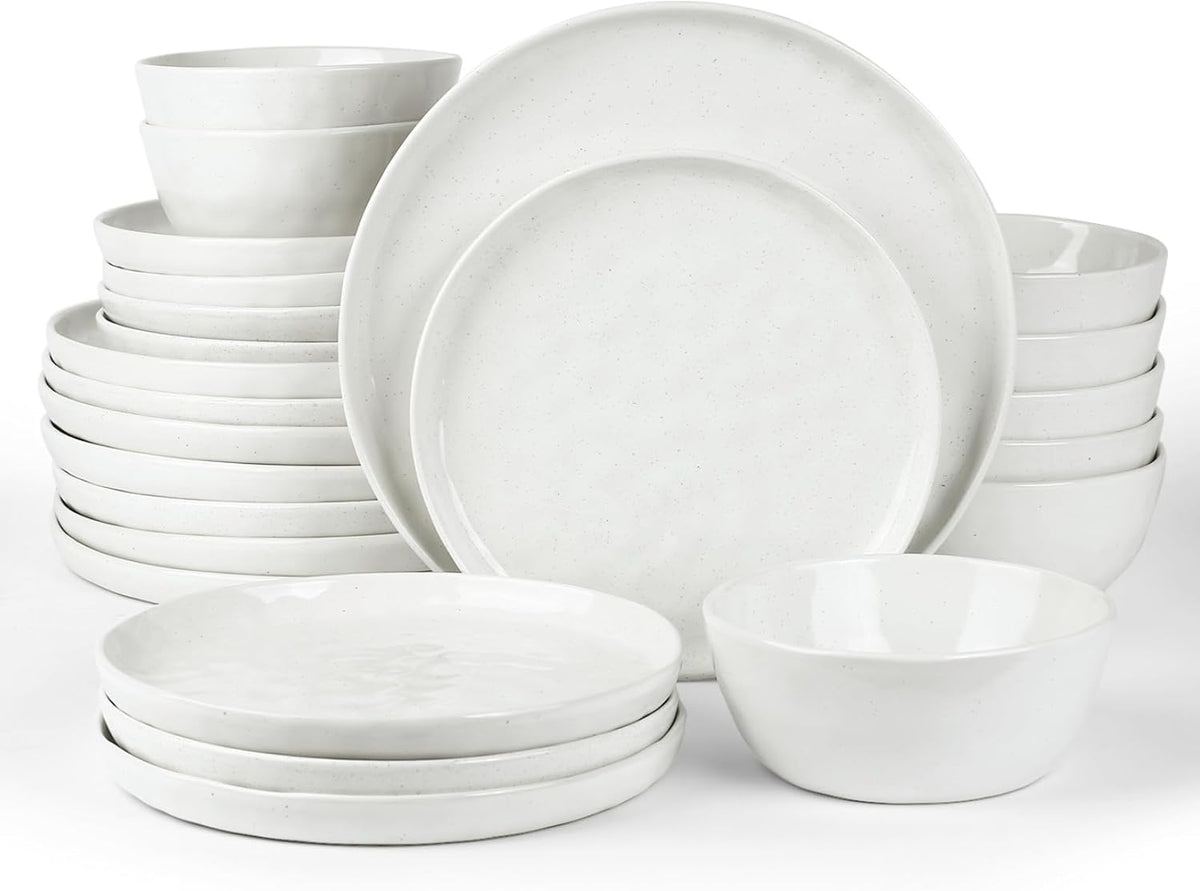 Famiware Mars Plates and Bowls Sets, 24 Pieces Dinnerware Sets, Dishes Set for 8, White