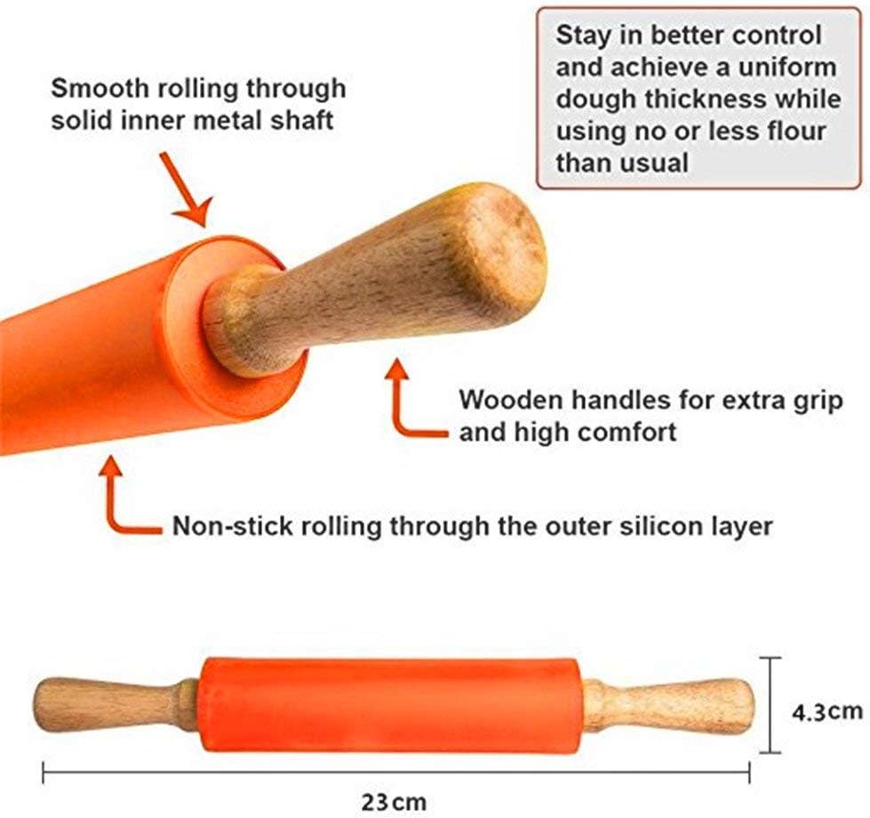 Koogel 9 Inch Mini Rolling Pin, 2 PCS Wooden Handle Rolling Pin for Kids Dough Rollers for Baking Supplies Home Kitchen